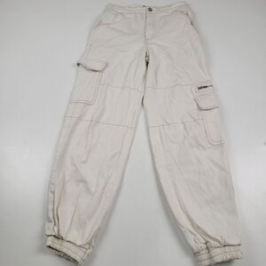 Rachel Paige Ivory Y2K Parachute Cargo Jogger Cinched‎ Waist Ankle Pants, Small